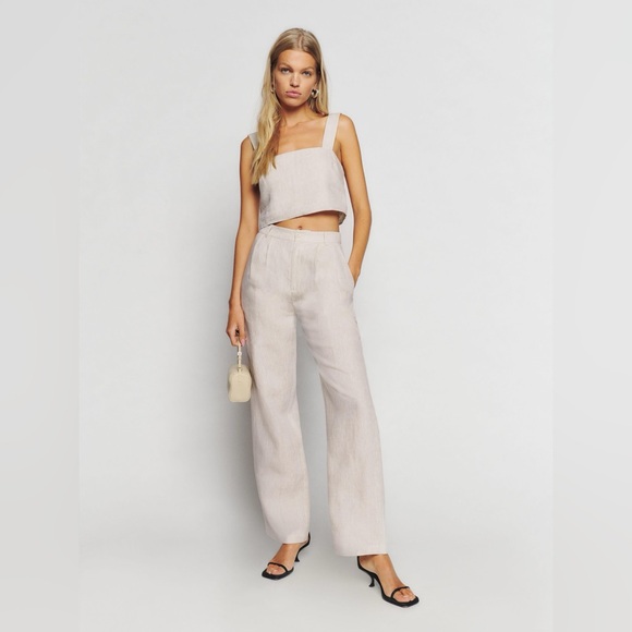 Reformation Olivia Linen Two Piece Oatmeal - Size 6